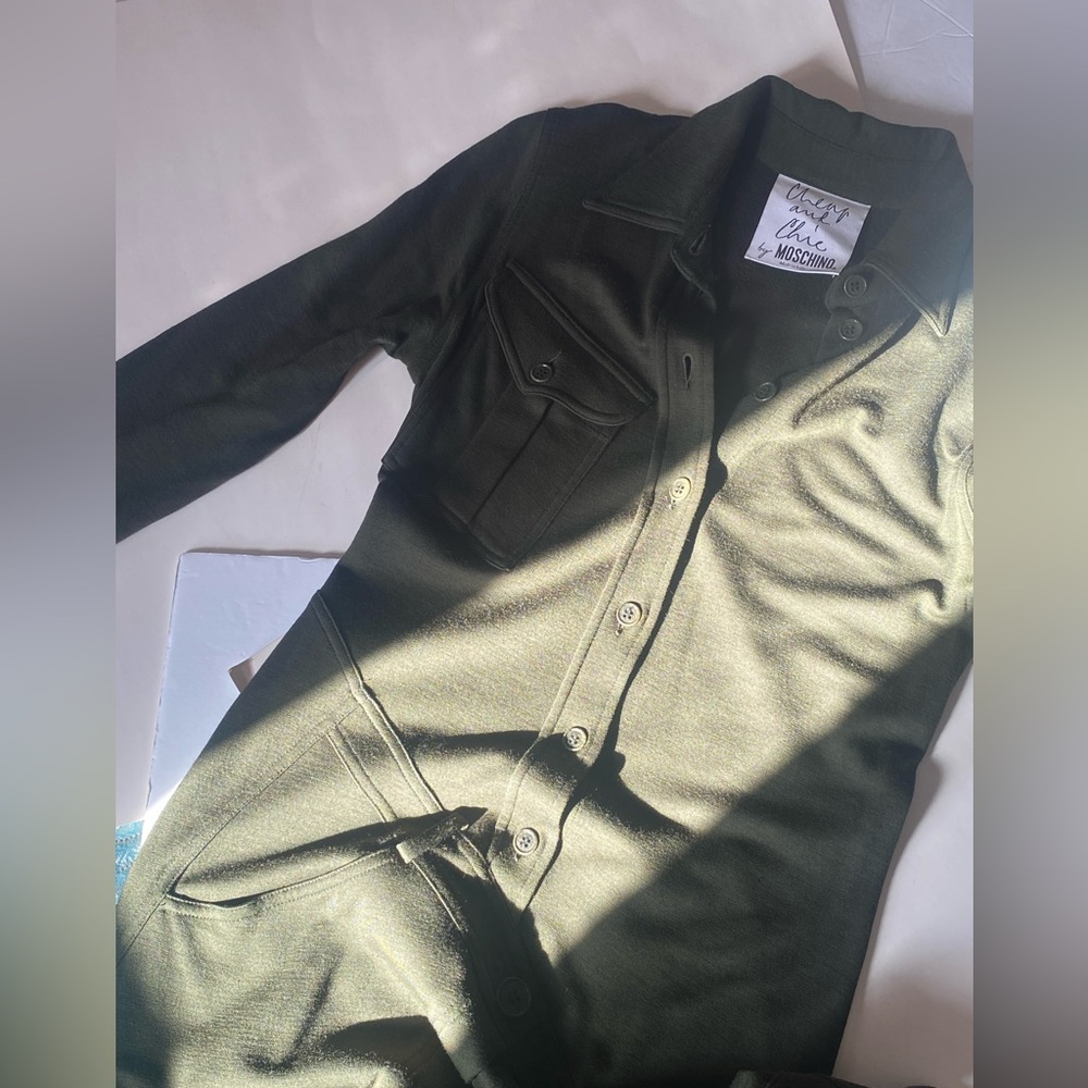 Vintage 90s Moschino Cheap and Chic Green Wool Cargo Utility Maxi Dress - Picture 4 of 16